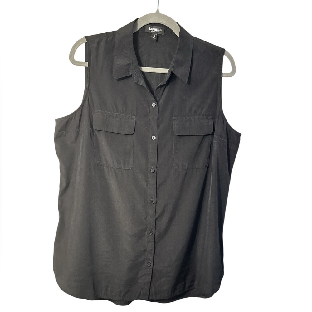 Express The City Shirt Black Button Down Sleeveless Portofino Shirt
